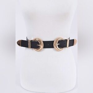 Black & Gold Double Buckles Western Statement Belt